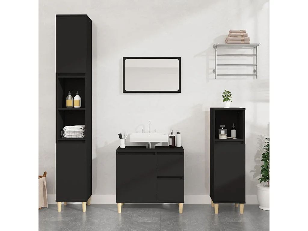 Armoire de salle de bain noir 65x33x60 cm bois d'ingénierie