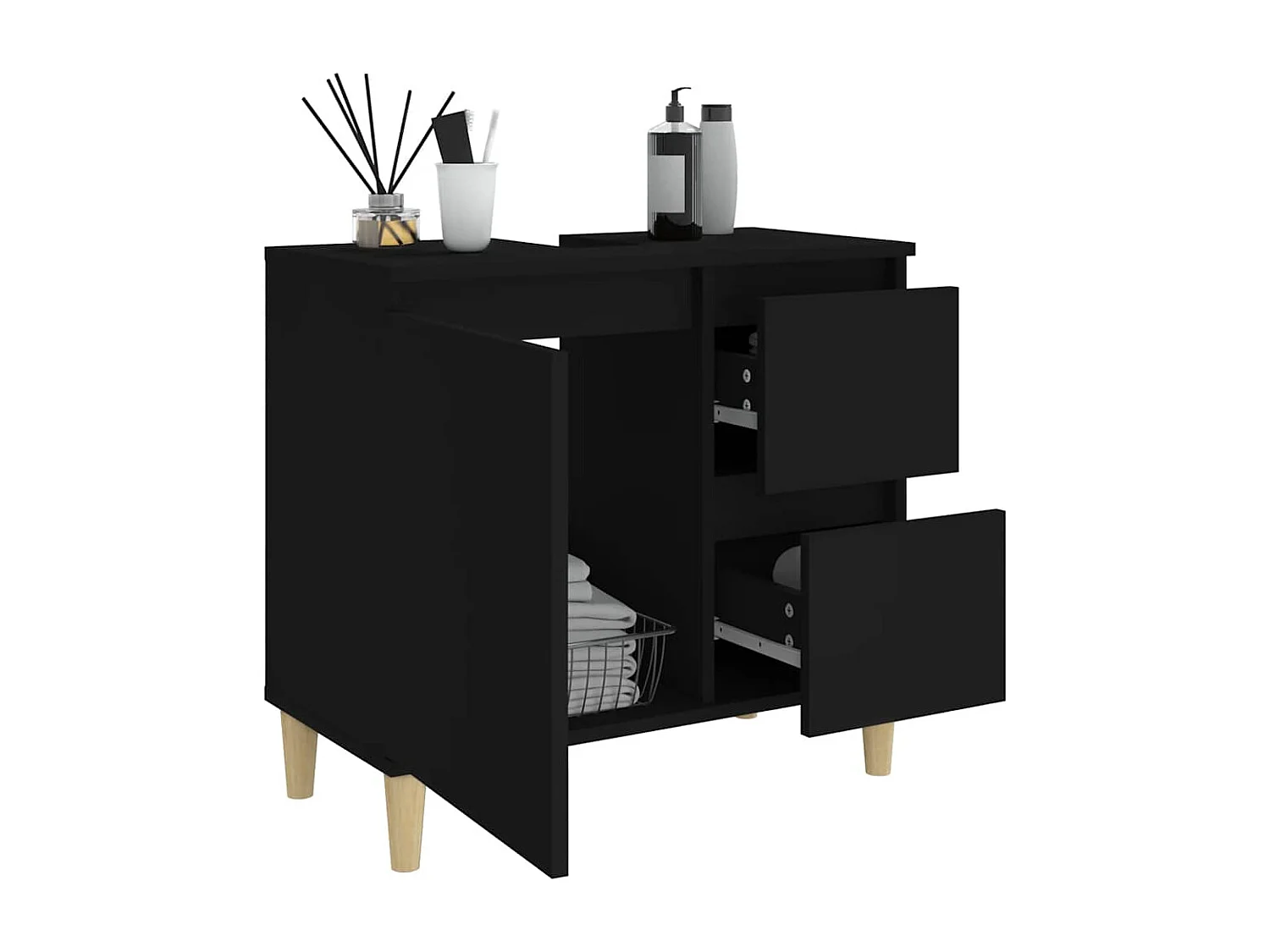 Armoire de salle de bain noir 65x33x60 cm bois d'ingénierie