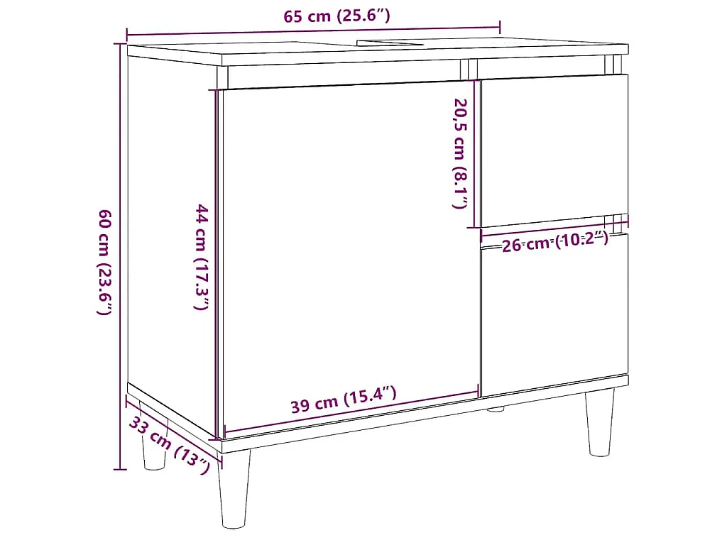 Armoire de salle de bain noir 65x33x60 cm bois d'ingénierie