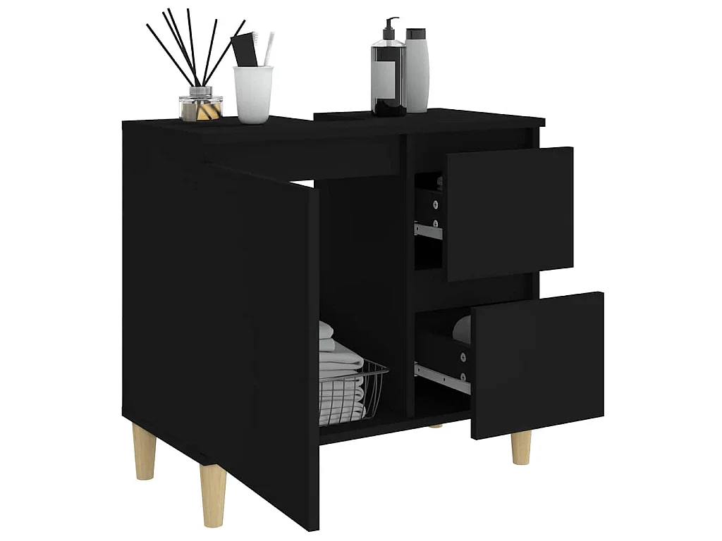 Armoire de salle de bain noir 65x33x60 cm bois d'ingénierie