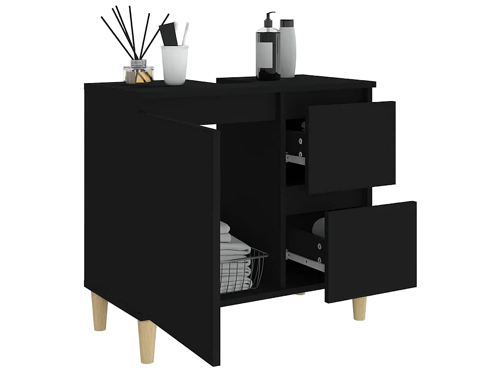 Armoire de salle de bain noir 65x33x60 cm bois d'ingénierie