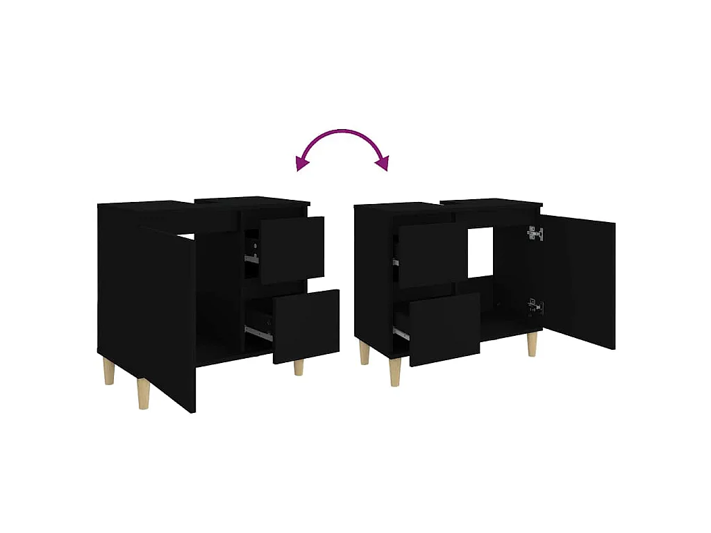 Armoire de salle de bain noir 65x33x60 cm bois d'ingénierie