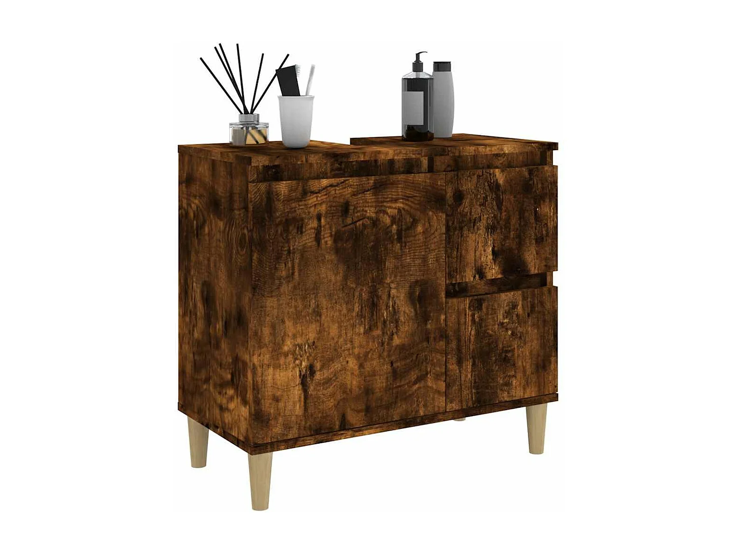 Badkamerkast 65x33x60 cm bewerkt hout gerookt eikenkleurig