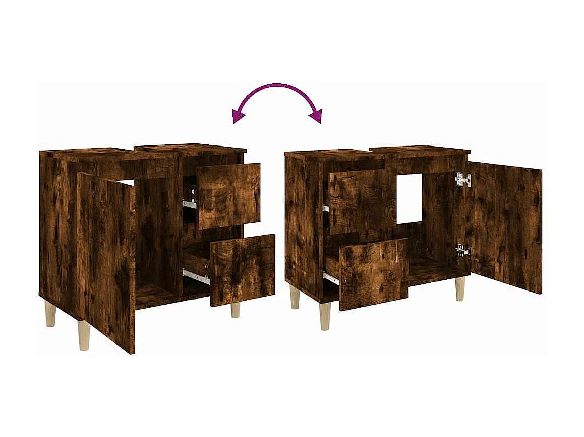 Badkamerkast 65x33x60 cm bewerkt hout gerookt eikenkleurig