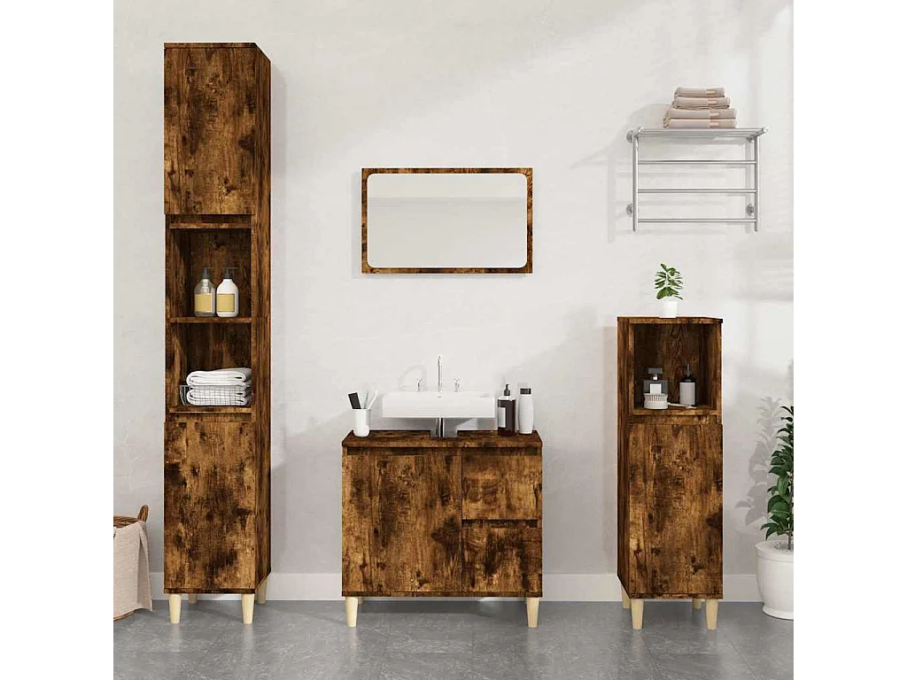 Armadietto Bagno Rovere Fumo 65x33x60 cm in Legno Multistrato