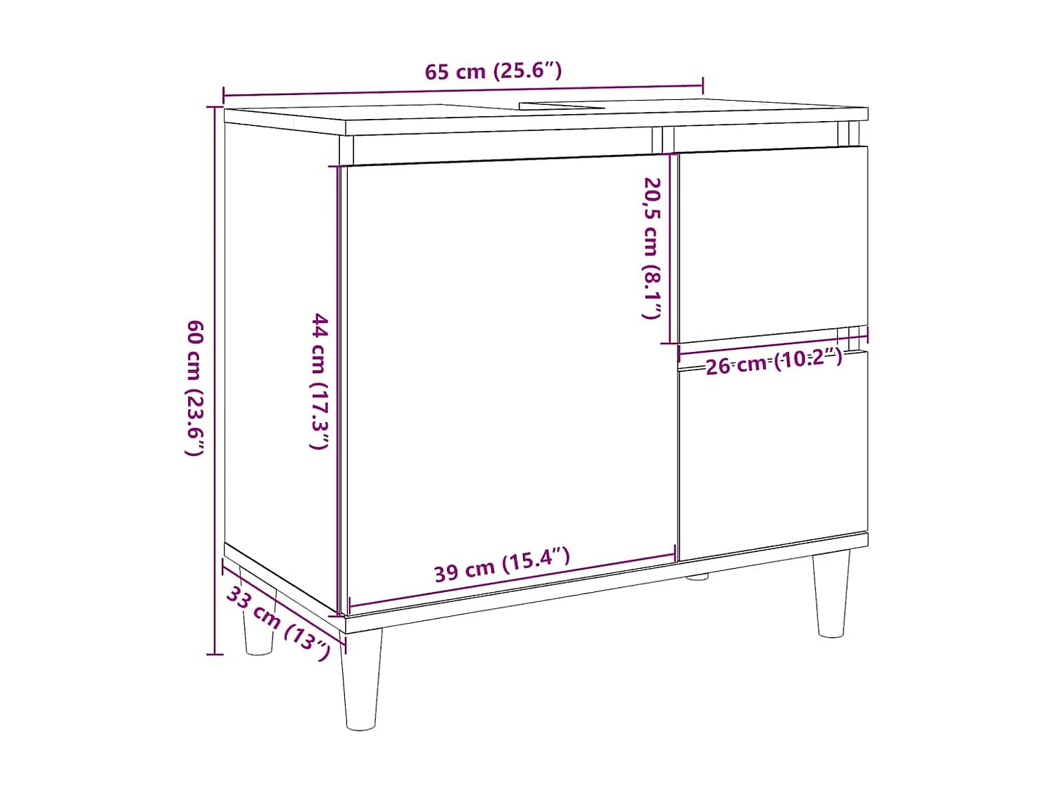 Armadietto Bagno Rovere Fumo 65x33x60 cm in Legno Multistrato