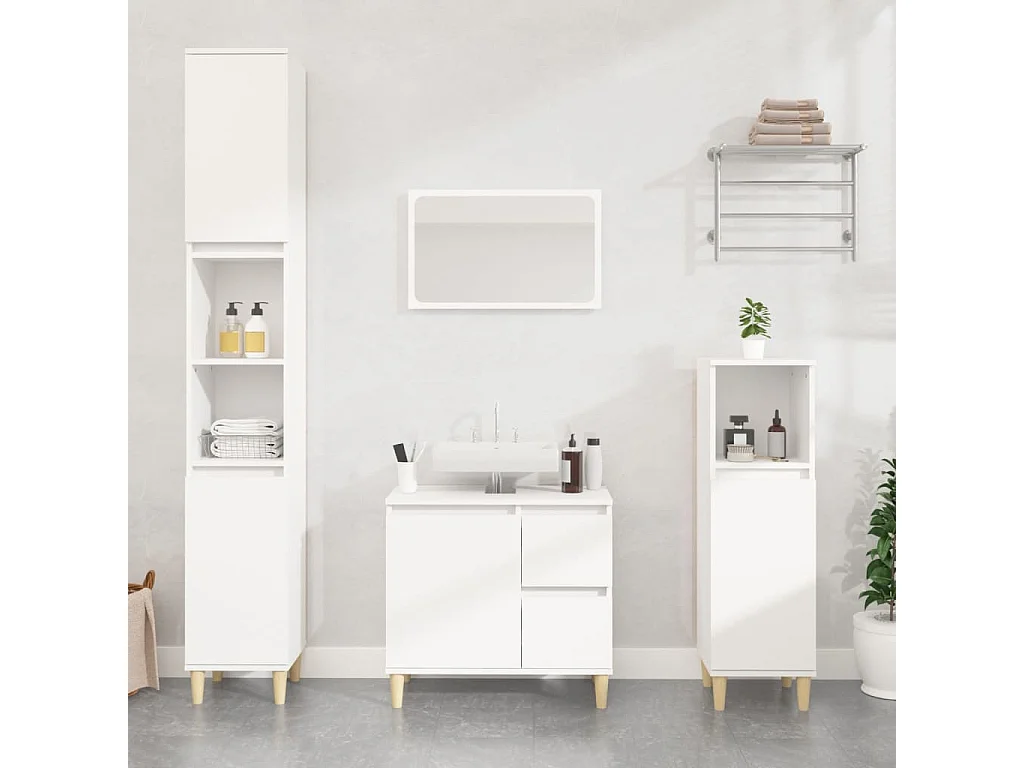 Armoire de salle de bain blanc 30x30x100 cm bois d'ingénierie