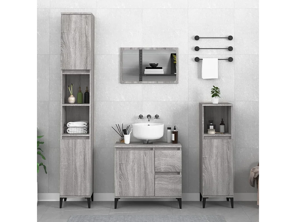 Armadietto Bagno Grigio Sonoma 30x30x100cm in Legno Multistrato