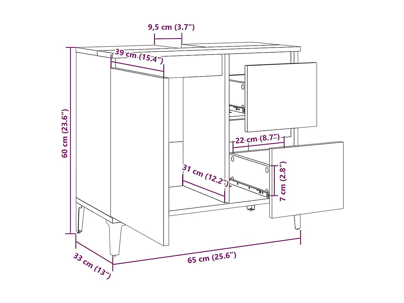 Armoire de salle de bain blanc 65x33x60 cm bois d'ingénierie