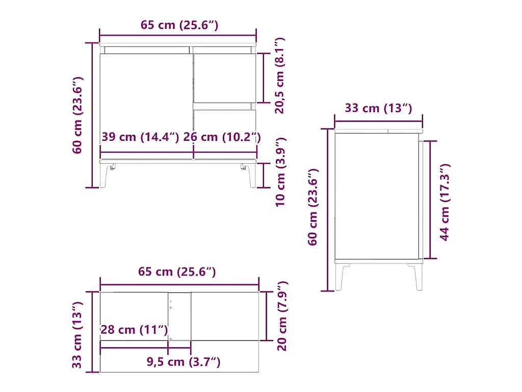 Armoire de salle de bain blanc 65x33x60 cm bois d'ingénierie