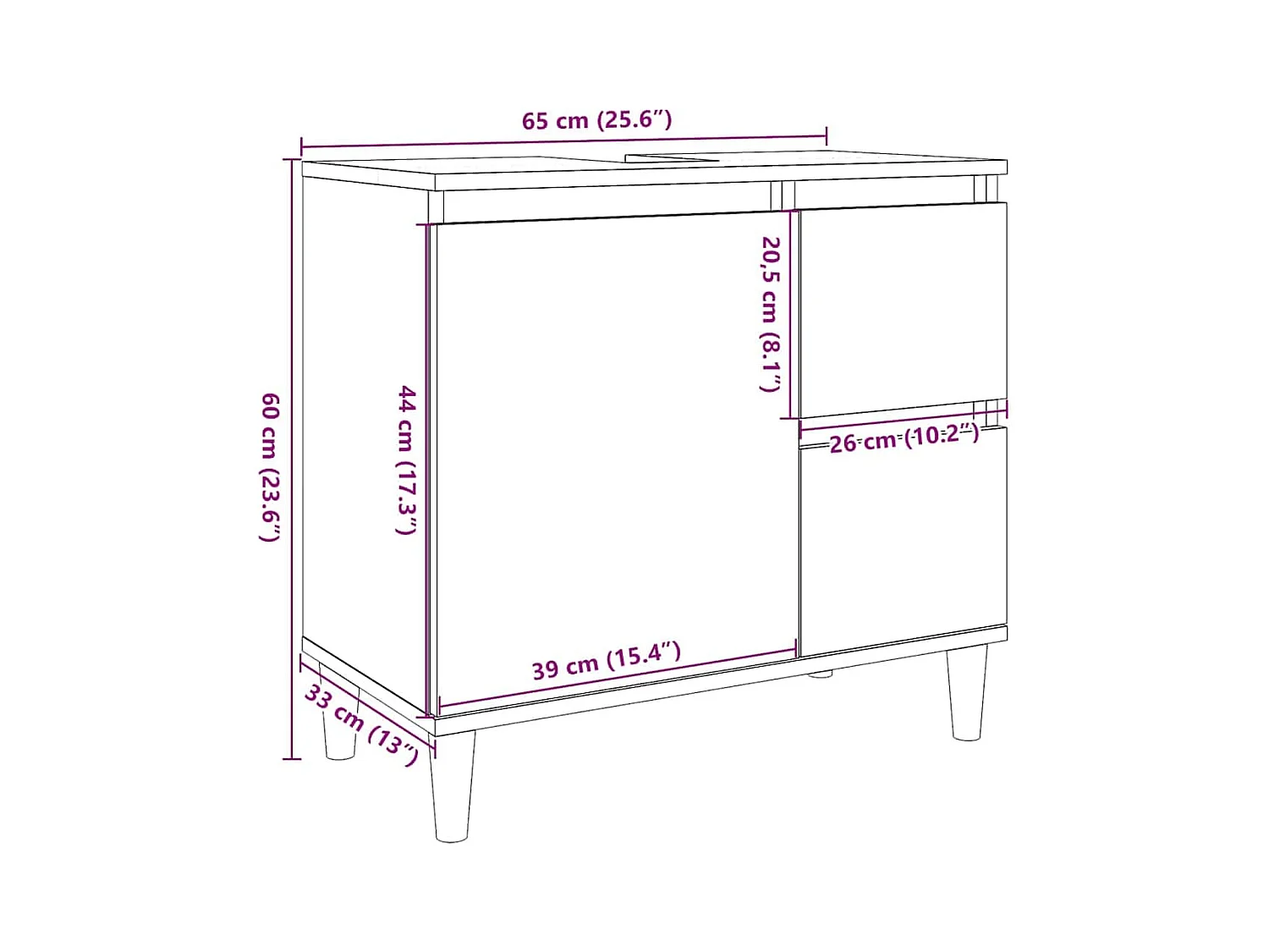 Armoire de salle de bain blanc 65x33x60 cm bois d'ingénierie