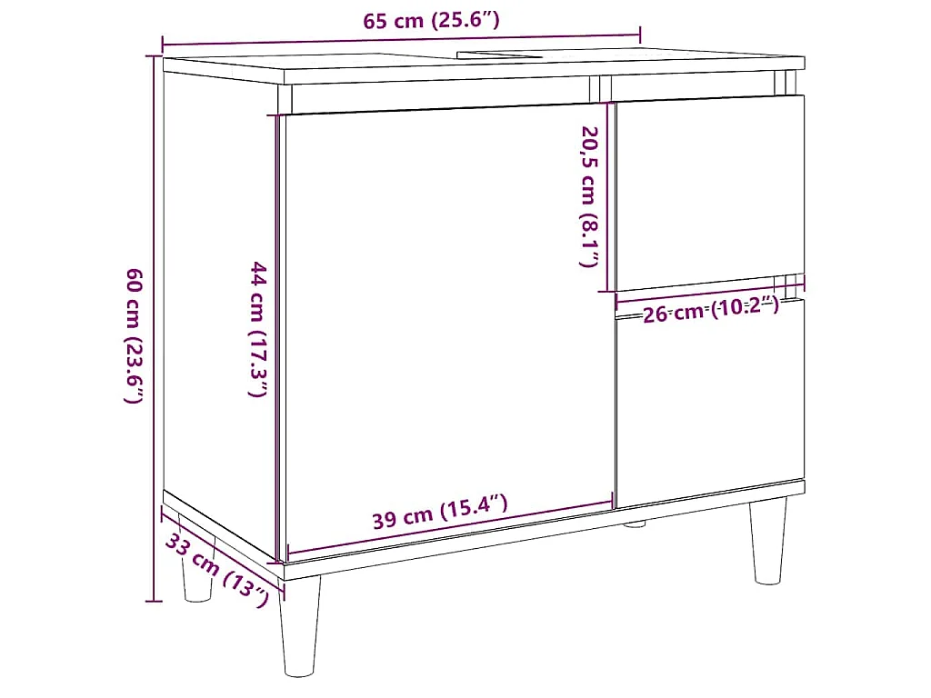 Badkamerkast 65x33x60 cm bewerkt hout wit
