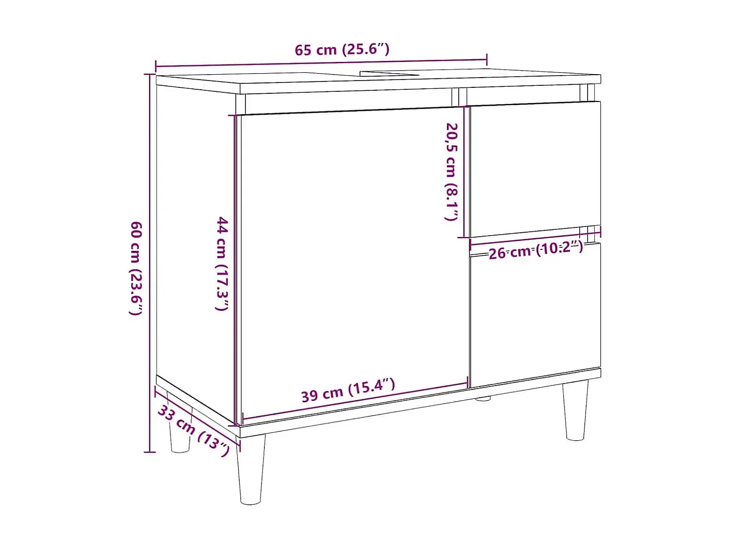 Armoire de bain chêne marron 65x33x60 cm bois d'ingénierie