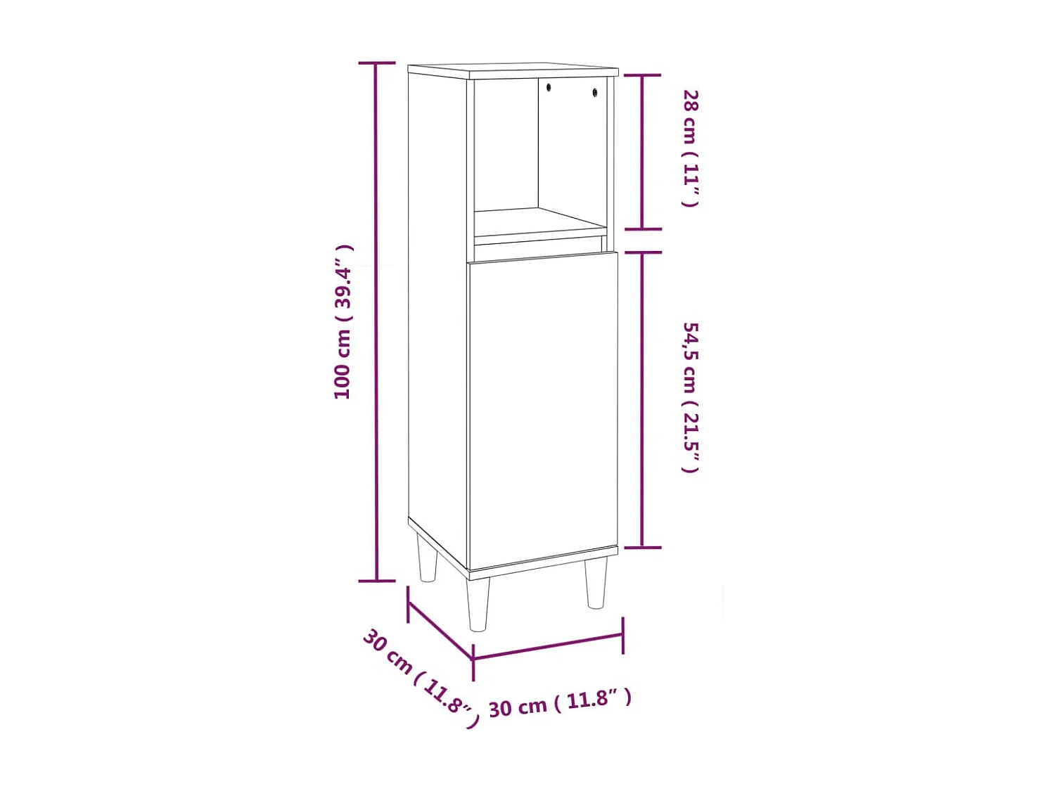 Badkamerkast 30x30x100 cm bewerkt hout bruin eikenkleur