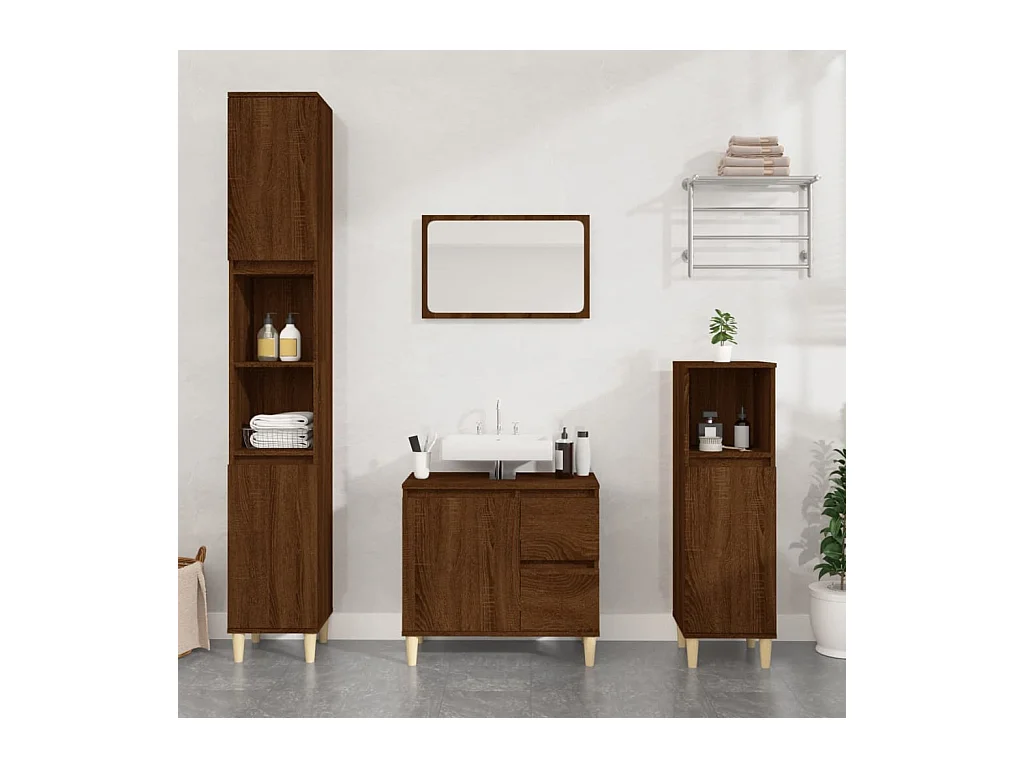 Armadietto Bagno Rovere Marrone 30x30x100 cm Legno Multistrato