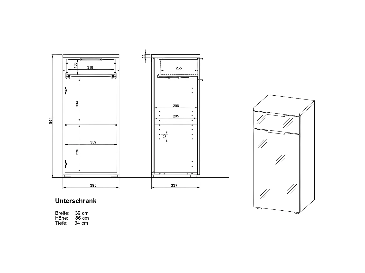Armoire de sol de salle de bain GW-Pescara Blanc et graphite