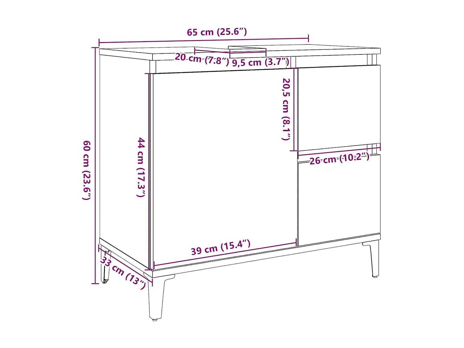 Badkamerkast 65x33x60 cm bewerkt hout grijs sonoma eikenkleurig