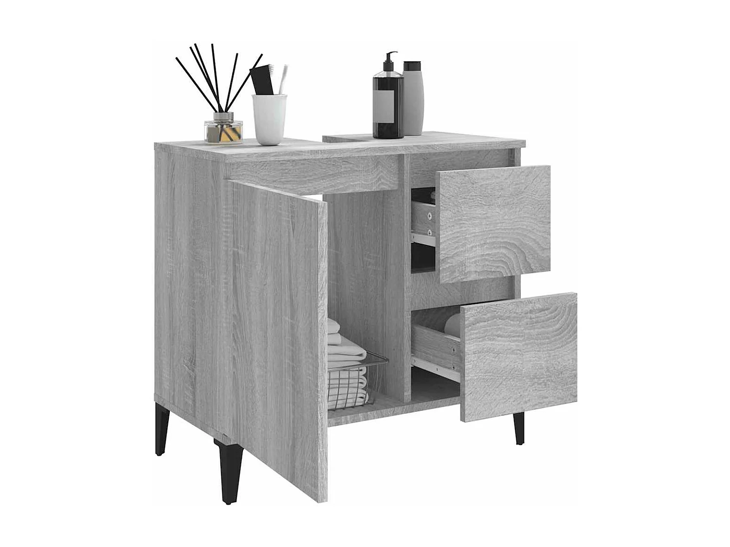 Badkamerkast 65x33x60 cm bewerkt hout grijs sonoma eikenkleurig