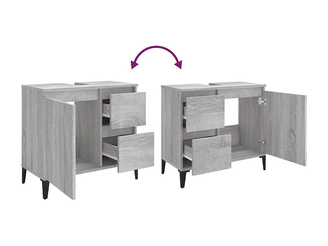 Badkamerkast 65x33x60 cm bewerkt hout grijs sonoma eikenkleurig