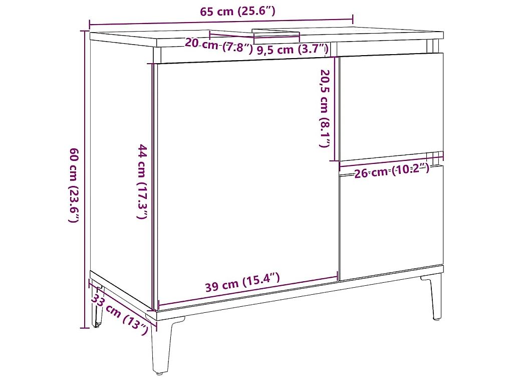 Armadietto Bagno Grigio Sonoma 65x33x60 cm in Legno Multistrato