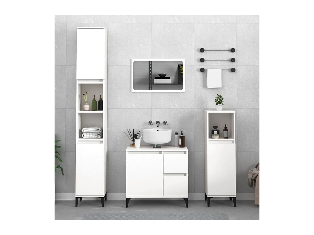 Badschrank Weiß 30x30x100 cm Holzwerkstoff