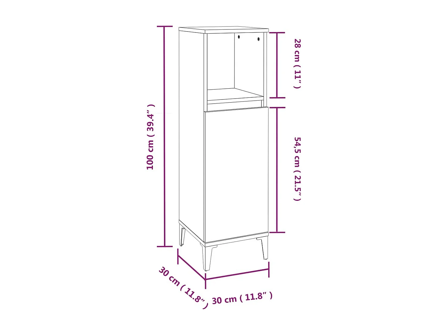Armario de baño madera contrachapada blanco 30x30x100 cm