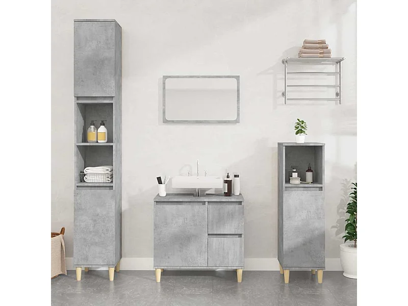 Armadietto da Bagno Grigio Cemento 65x33x60cm Legno Multistrato
