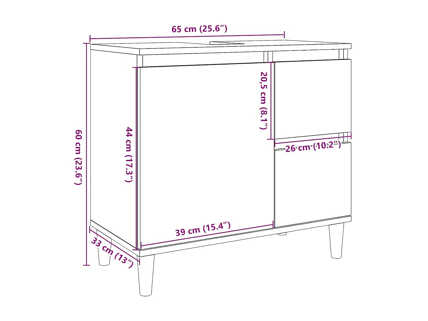 Armoire de salle de bain gris béton 65x33x60 cm