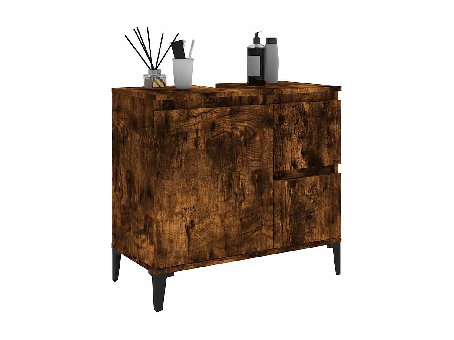 Armario de baño madera contrachapada roble ahumado 65x33x60 cm