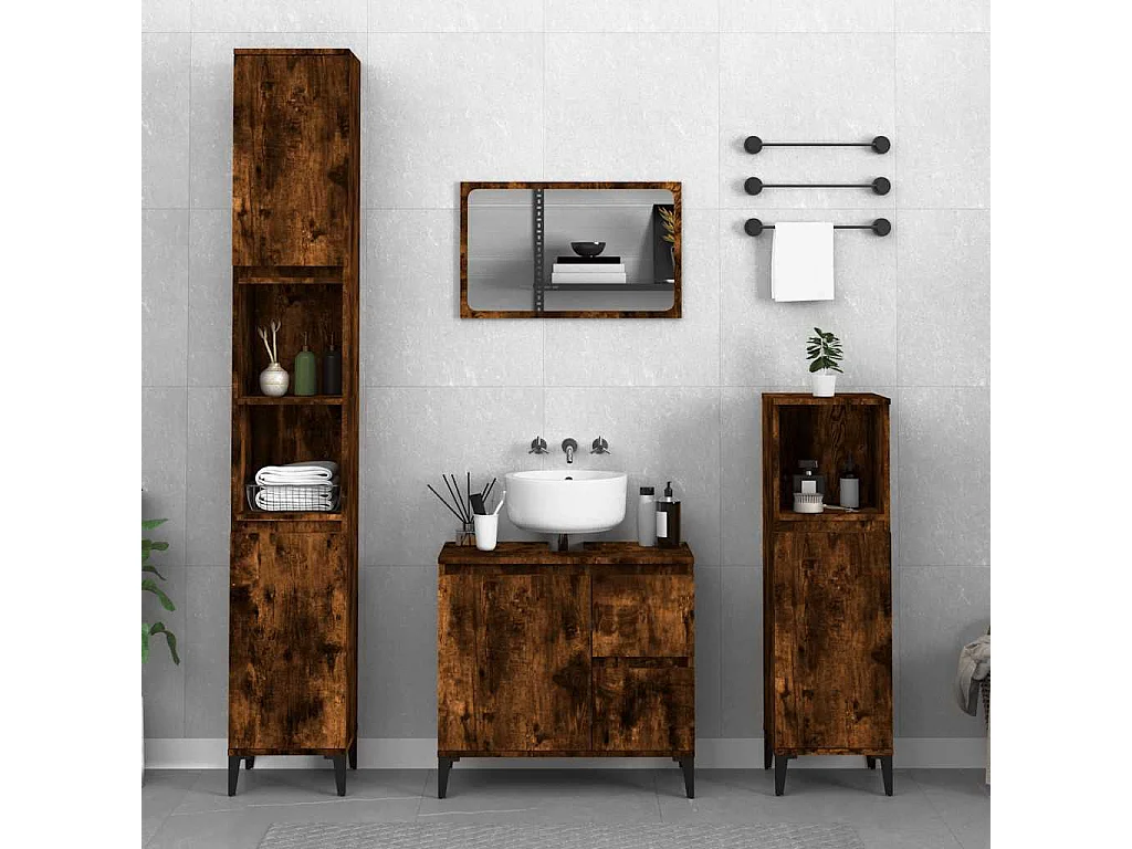 Armoire de bain chêne fumé 65x33x60 cm bois d'ingénierie