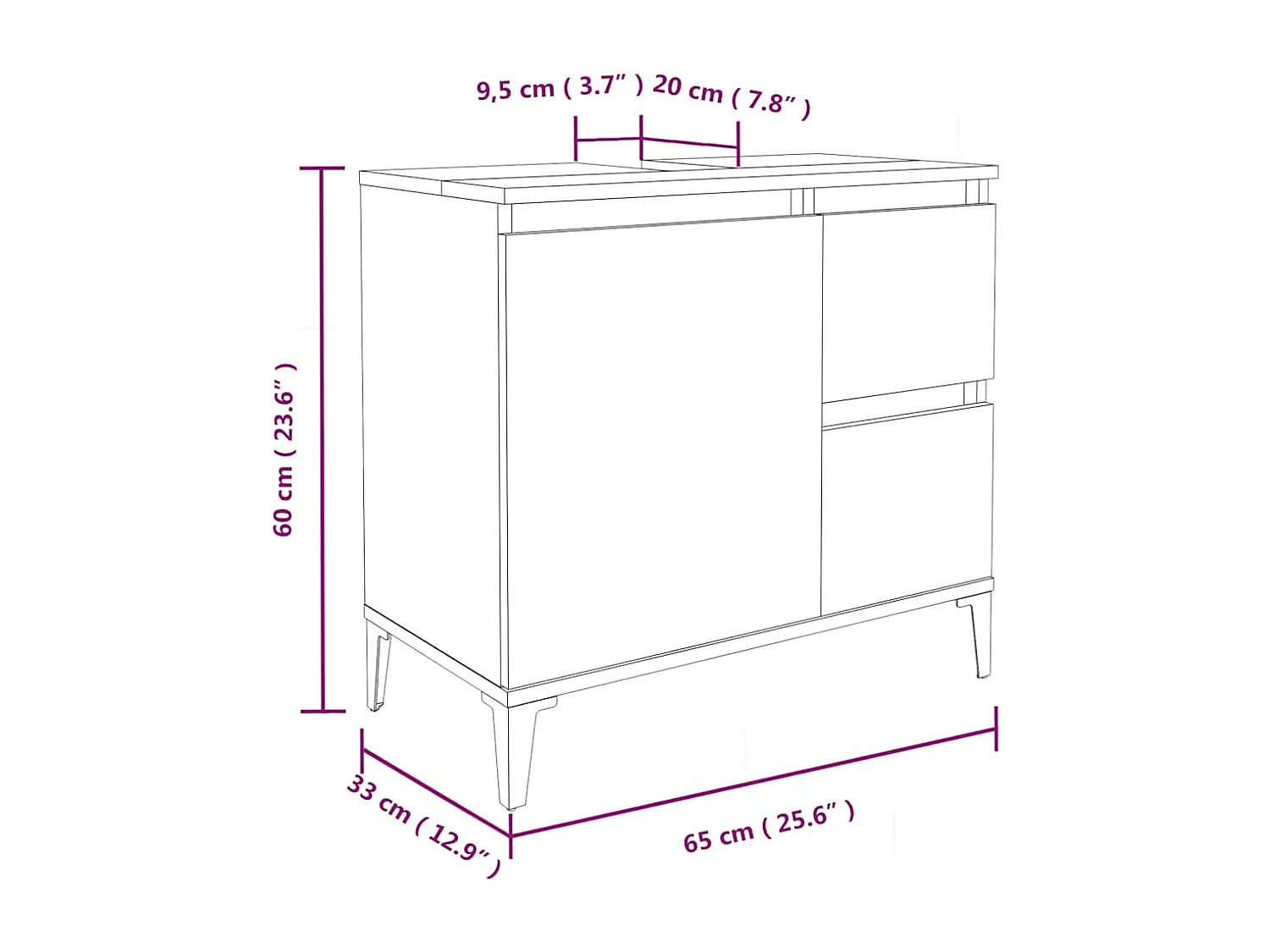 Armoire de bain chêne fumé 65x33x60 cm bois d'ingénierie