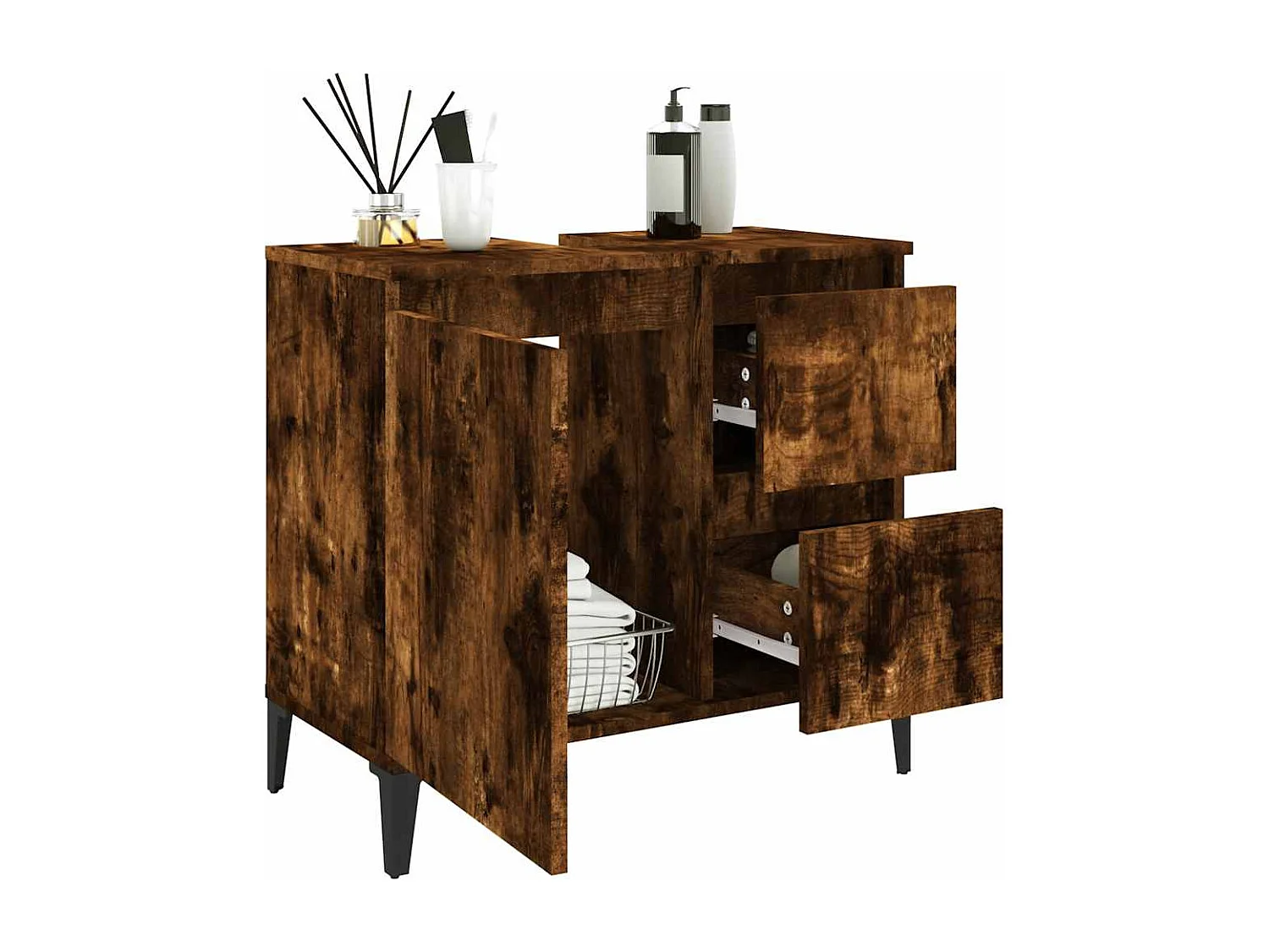 Armoire de bain chêne fumé 65x33x60 cm bois d'ingénierie