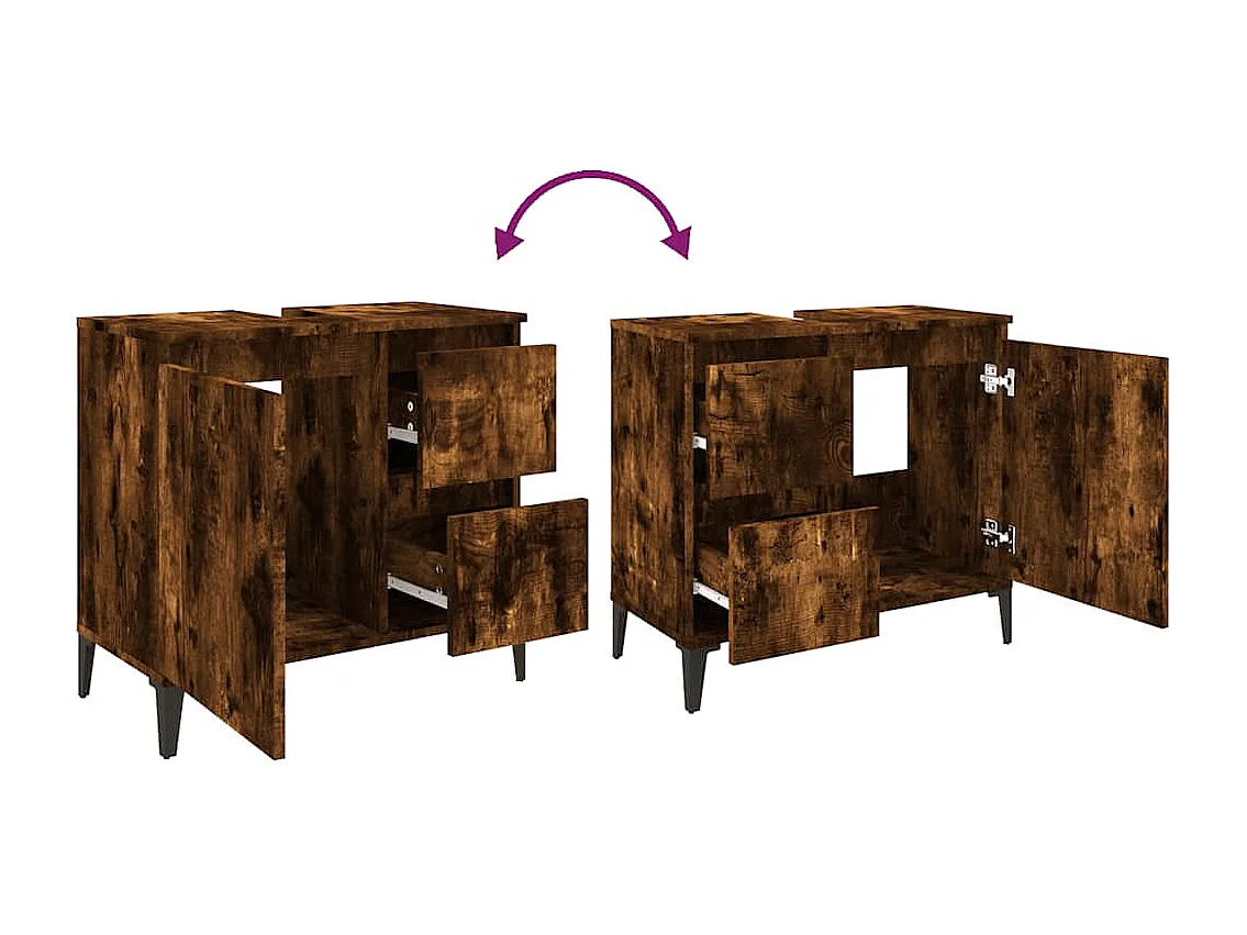 Armoire de bain chêne fumé 65x33x60 cm bois d'ingénierie