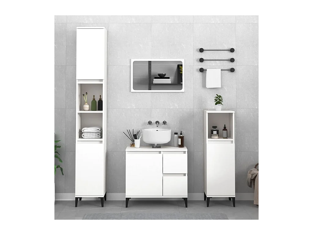 Armadietto da Bagno Bianco 30x30x190 cm in Legno Multistrato