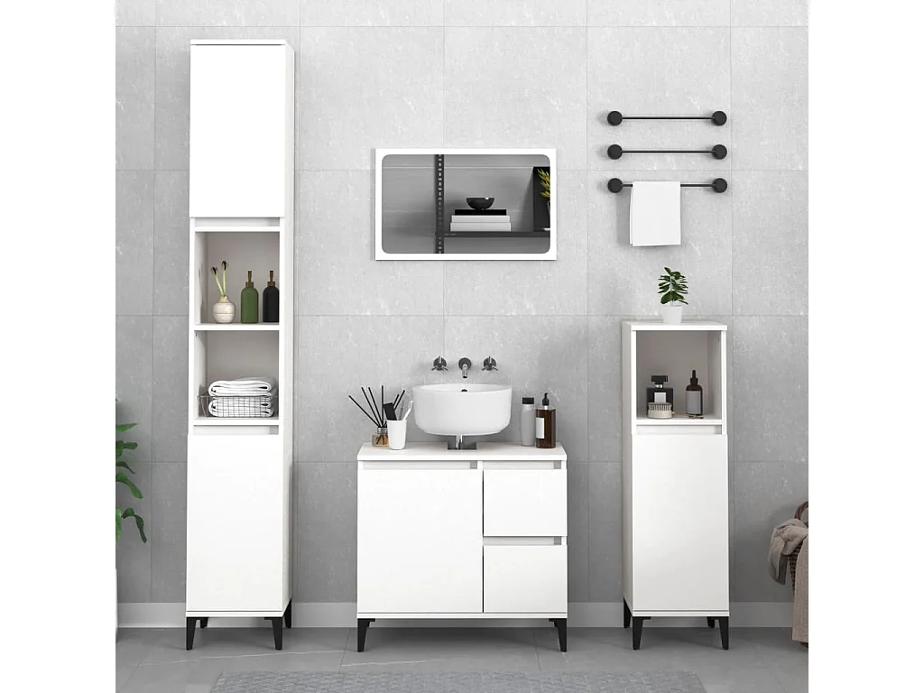 Armoire de salle de bain blanc 30x30x190 cm bois d'ingénierie