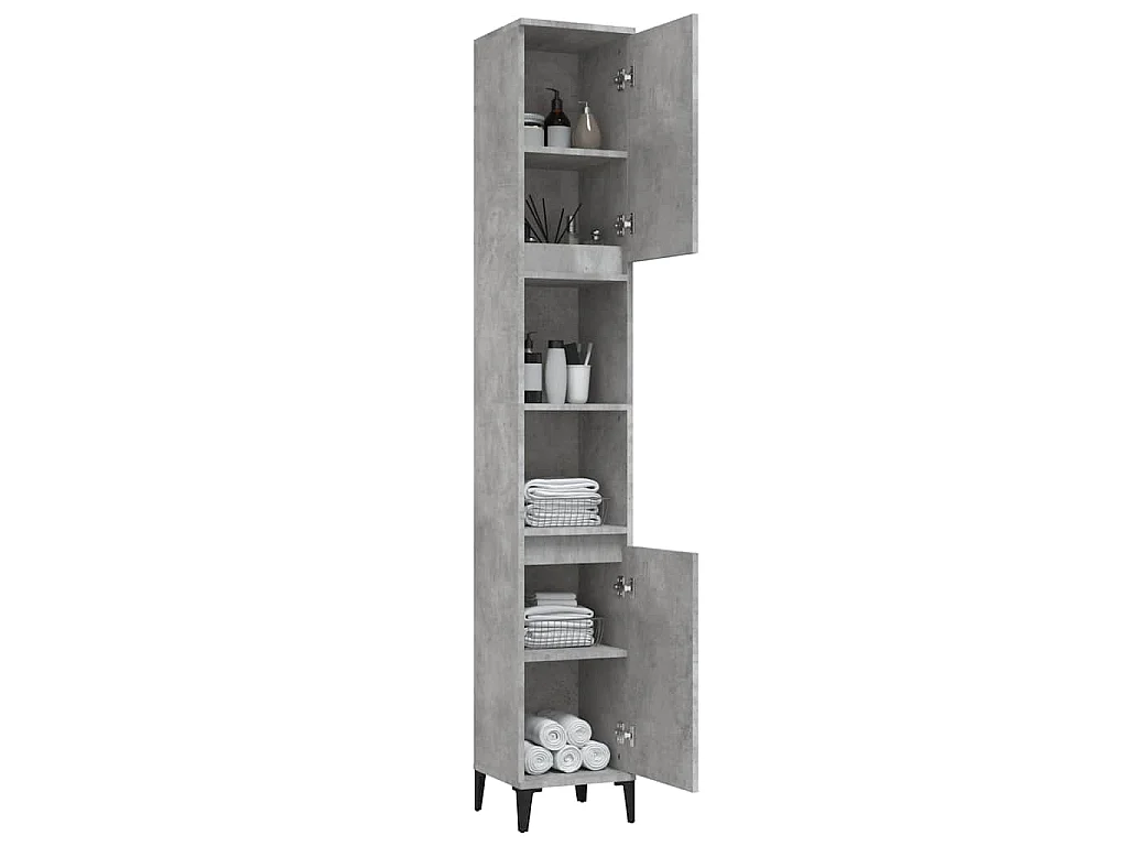 Armadietto Bagno Grigio Cemento 30x30x190 cm Legno Multistrato