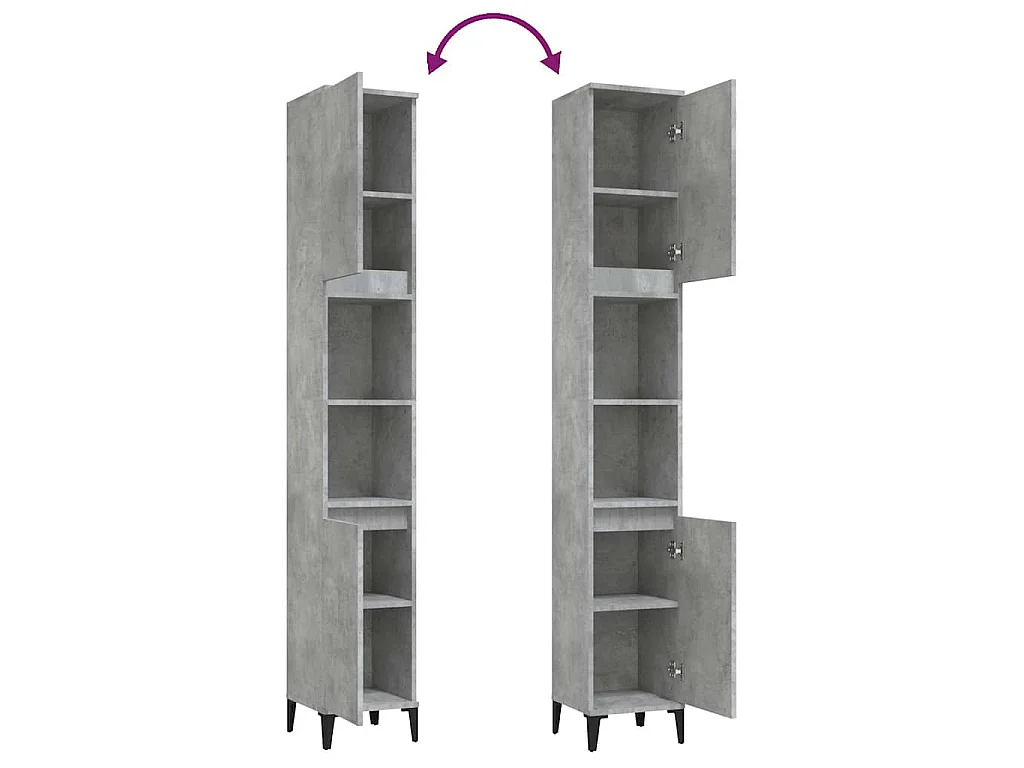 Armadietto Bagno Grigio Cemento 30x30x190 cm Legno Multistrato