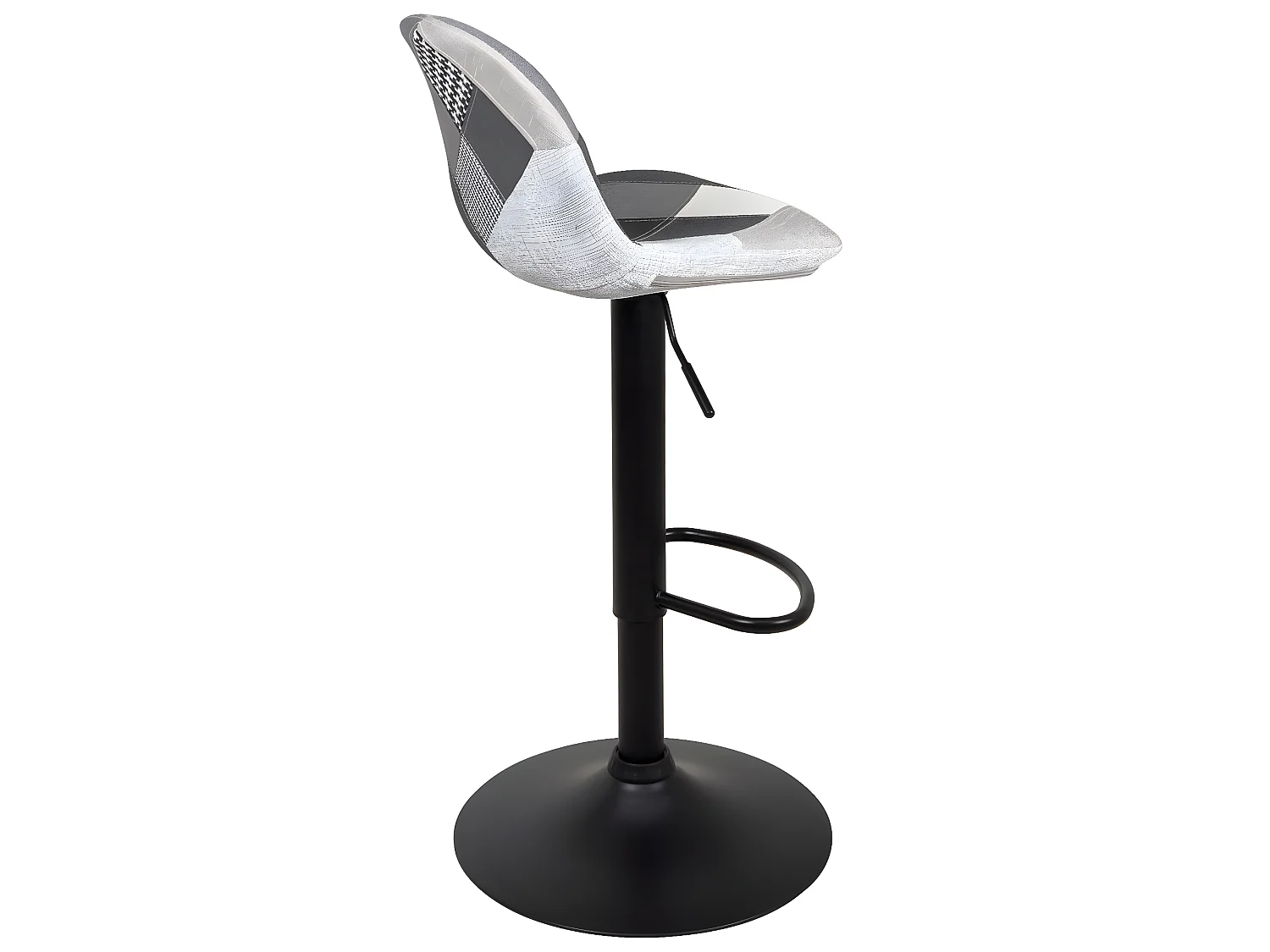 Lot 2 tabourets de bar design siège rembourré patchwork tissu pivotant hauteur réglable SIG (gris)