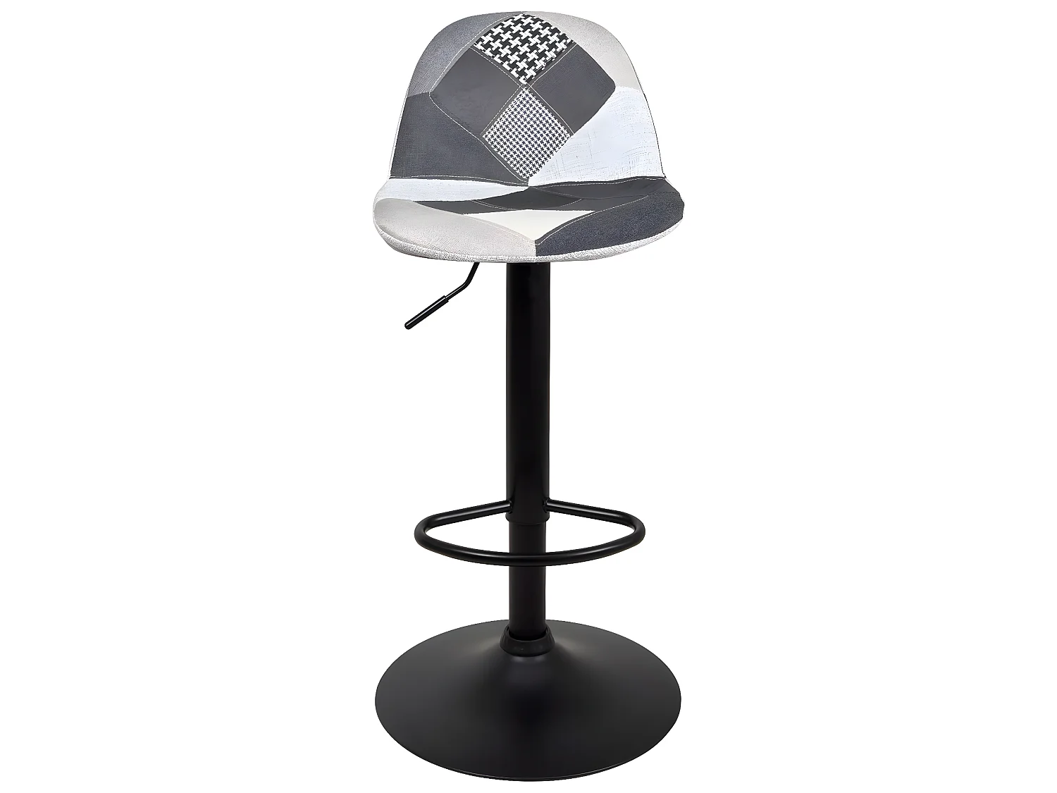 Lote de 2 taburetes de bar de diseño, asiento acolchado patchwork multicolor de tela, giratorio, altura ajustable SIG (patchwork gris)