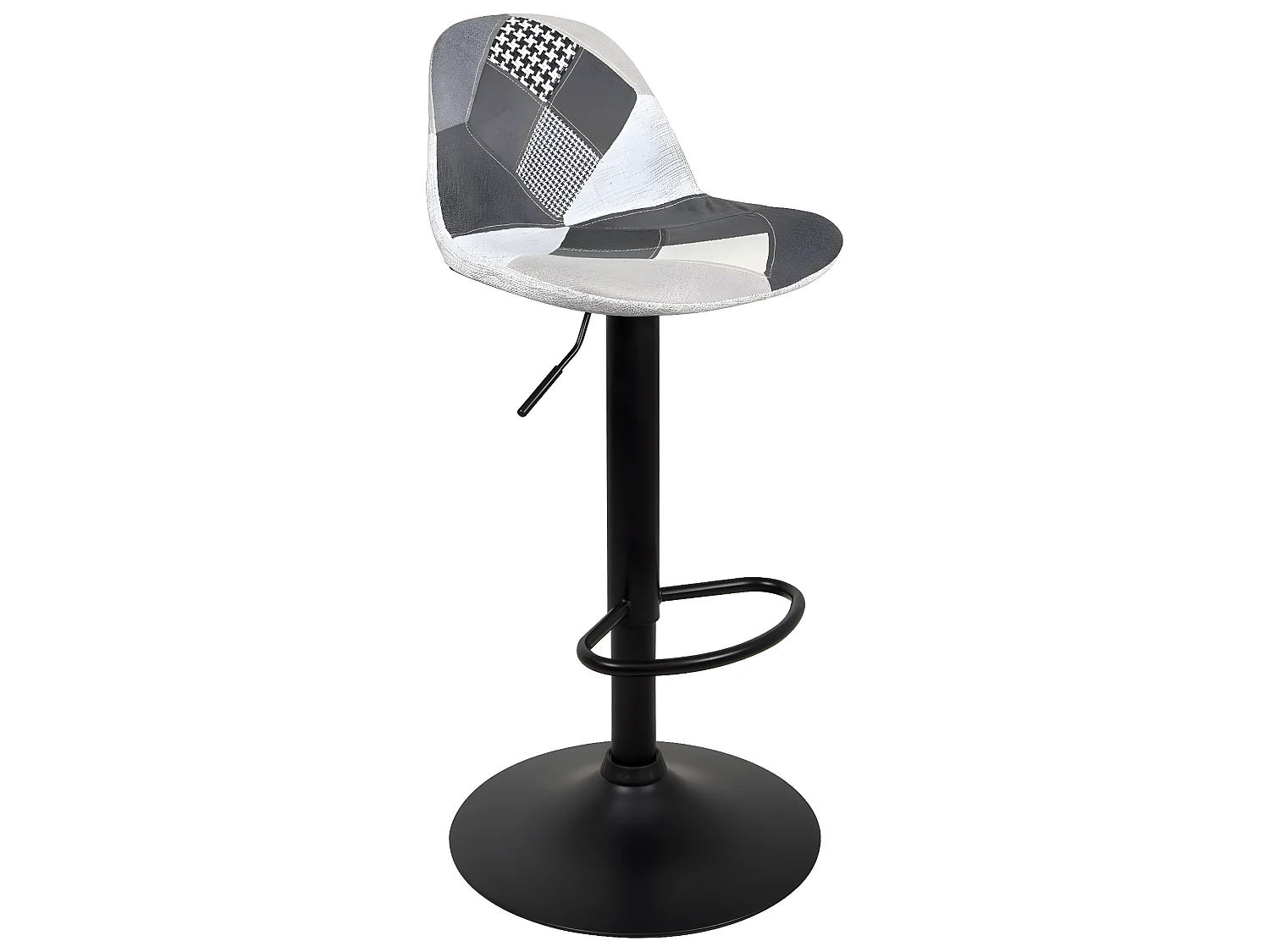 Lote de 2 taburetes de bar de diseño, asiento acolchado patchwork multicolor de tela, giratorio, altura ajustable SIG (patchwork gris)