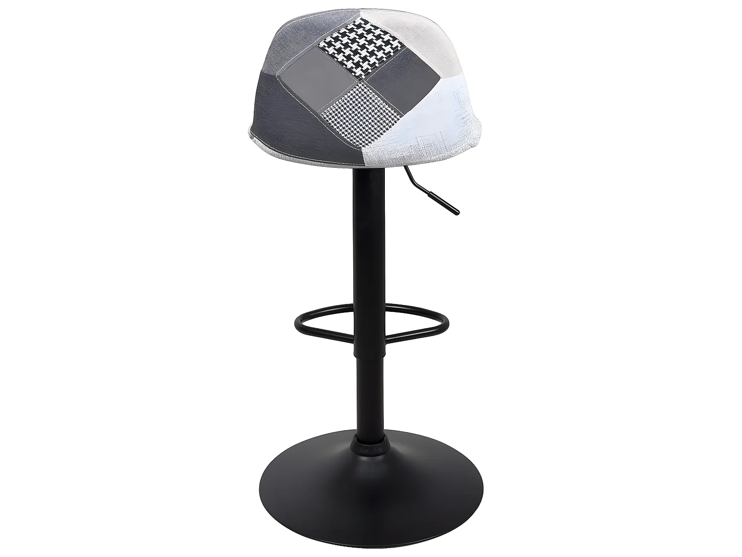 Lote de 2 taburetes de bar de diseño, asiento acolchado patchwork multicolor de tela, giratorio, altura ajustable SIG (patchwork gris)