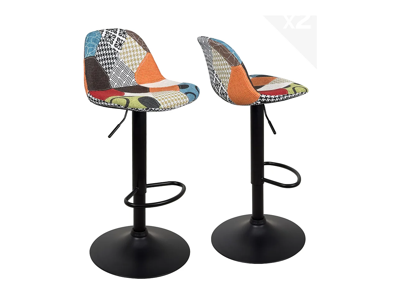 Lot 2 tabourets de bar design siège rembourré patchwork tissu pivotant hauteur réglable SIG (patch)