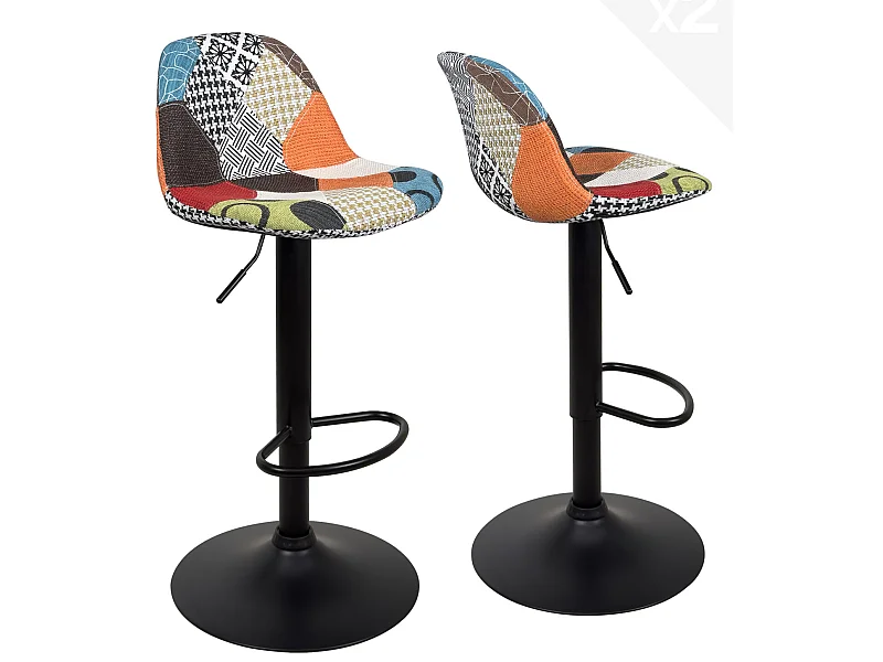 Lot 2 tabourets de bar design siège rembourré patchwork tissu pivotant hauteur réglable SIG (patch)