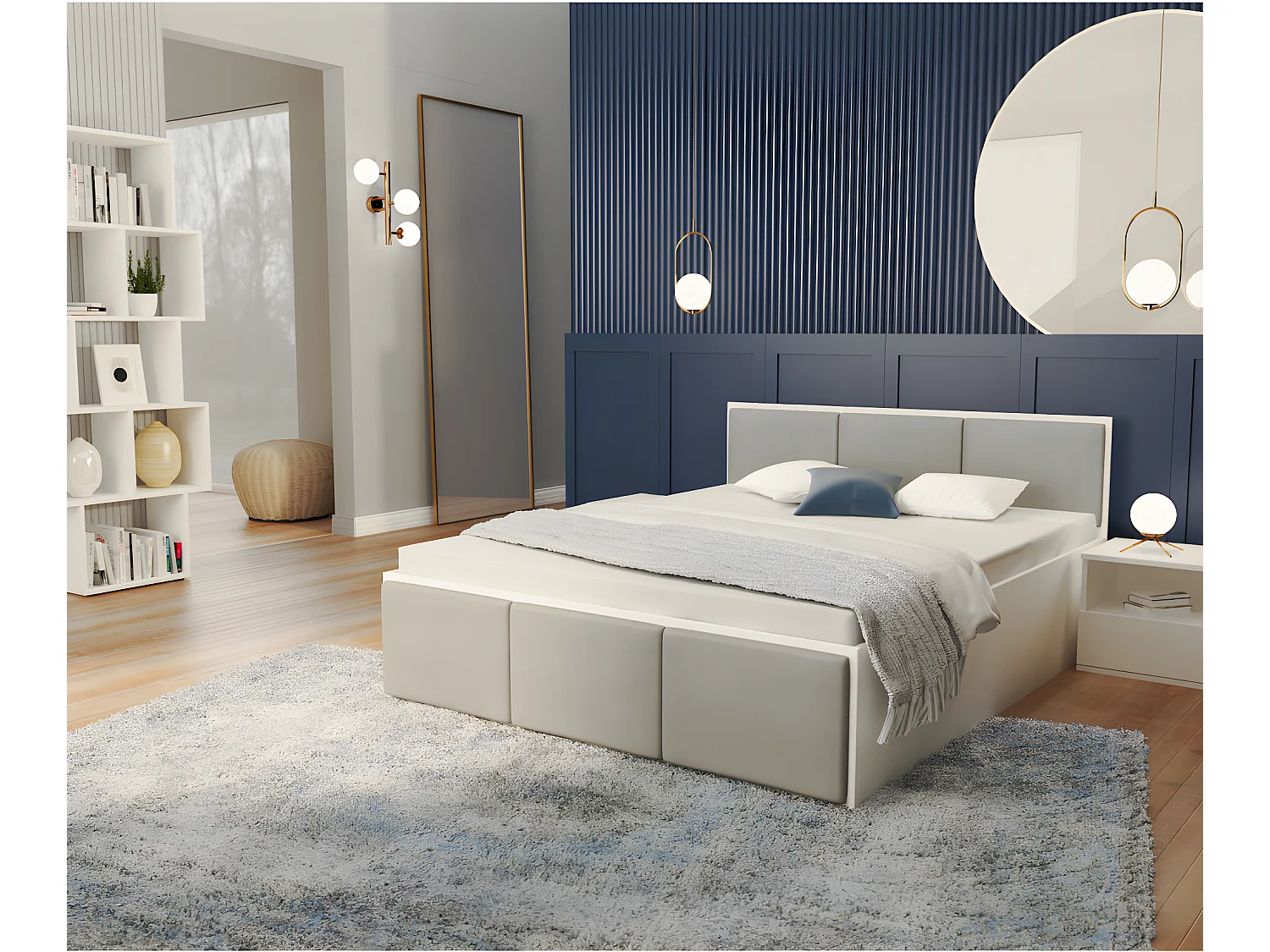 Lit coffre Panama T 140x200 - Sommier inclus Blanc - Gris clair