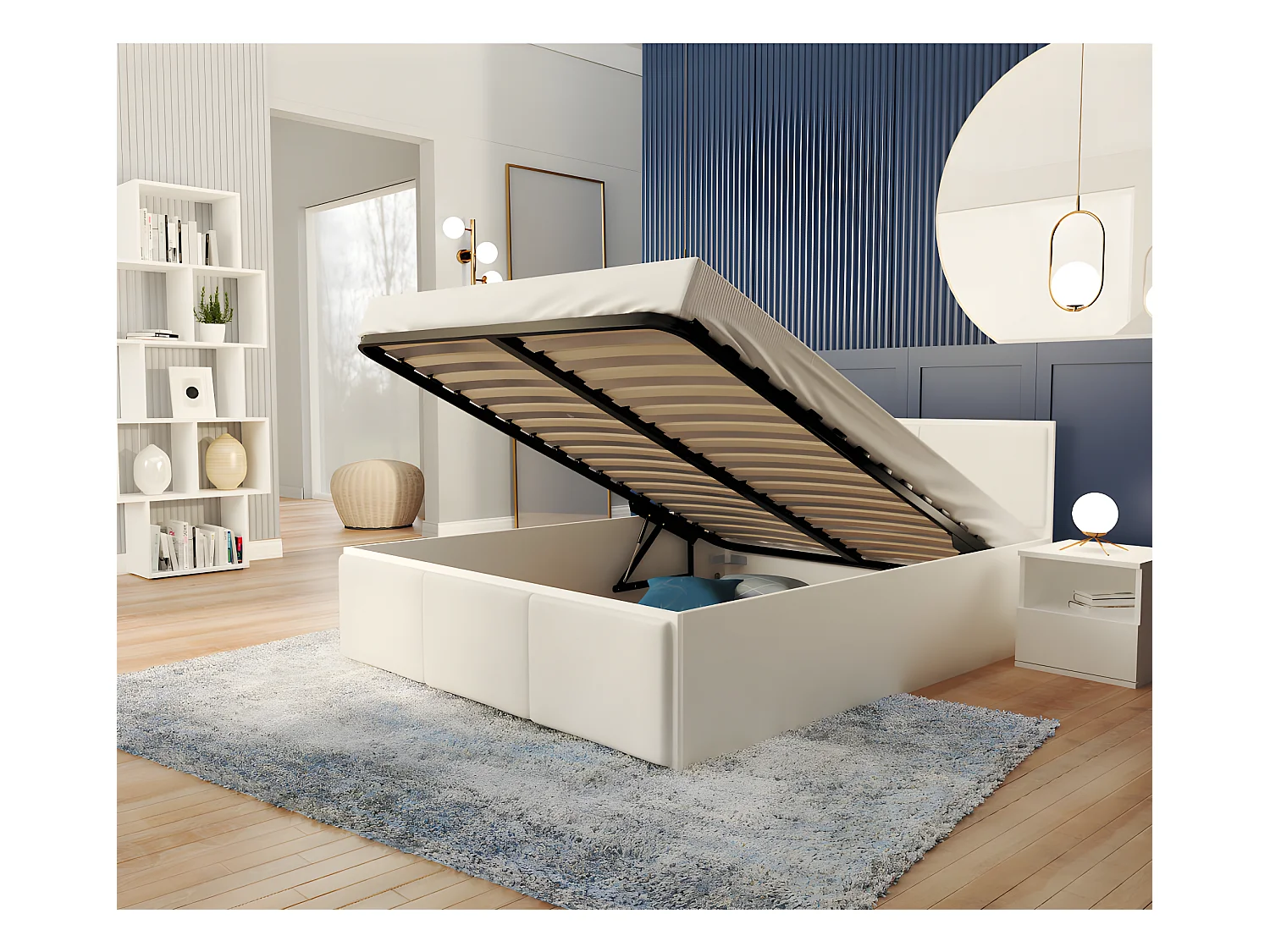 Lit Panama T 140x200 + coffre - Sommier inclus Blanc - blanc