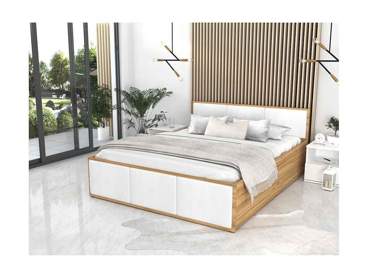 Lit coffre Panama T 140x200 - Sommier inclus Chêne - Blanc