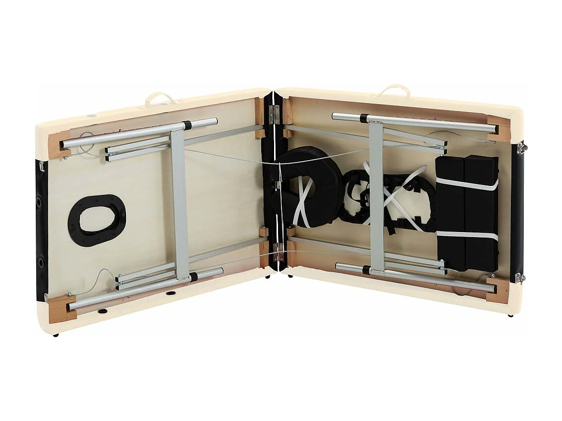 Table de massage pliable 2 zones Inox noir et beige