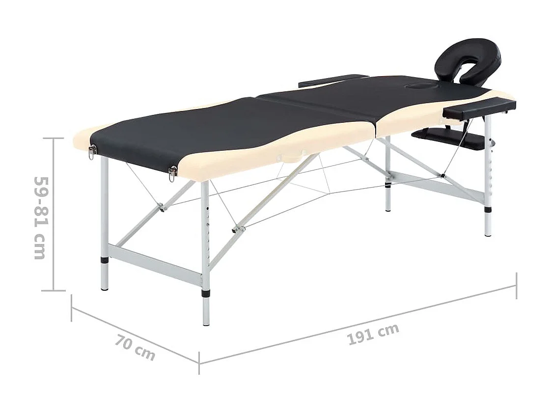 Table de massage pliable 2 zones Inox noir et beige
