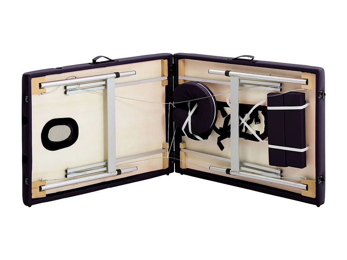 Camilla de masaje plegable cama de masaje banco sofá cosmética terapia portátil profesional shiatsu reiki 2 zonas aluminio púrpura 02_0001810