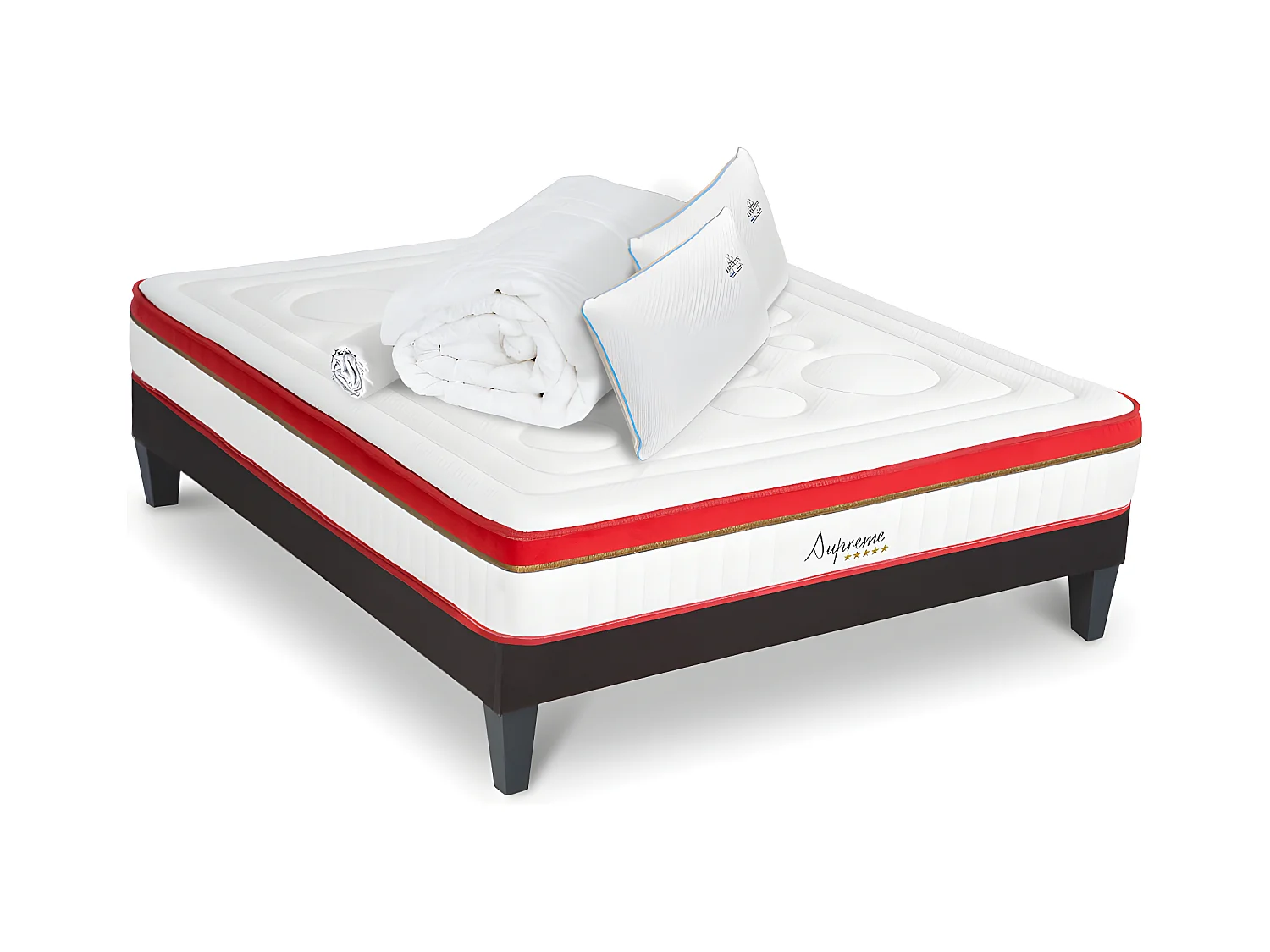 Matelas Suprême Mousse  Accueil Mémoire de forme+ sommier gris + accessoires - 140 x 190 cm